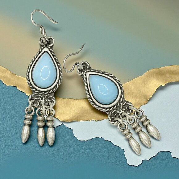 🆕️ Boho Chic Handmade Dangle Earrings Turkish Zamak Silver Plated Turquoise - Picture 13 of 15